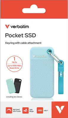Product packaging for a Verbatim Pocket SSD.