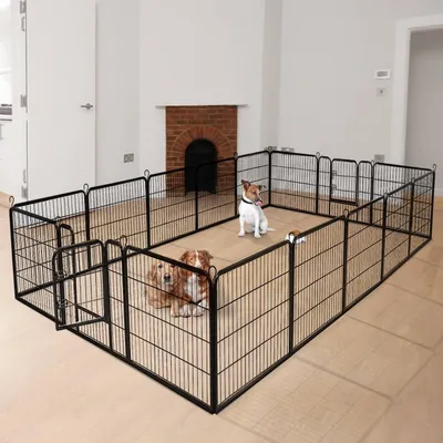 Image de Parc pour animaux, clôture métallique pliable à 8 panneaux, noir