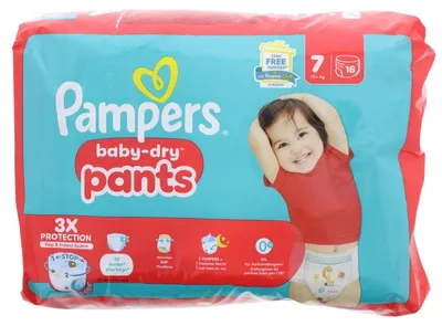 Produktbild von Pampers Baby-Dry Pants Größe 7 Höschenwindeln 15+ kg 18 Windeln Stop & Protct System