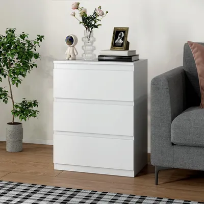 Produktbild von SUGIFT Schubladenkommode Schlafzimmer, Kommode mit 3 Schubladen, Spanplatte, Weiß  |  21,1 kg  |  60 x 40 x 79 cm