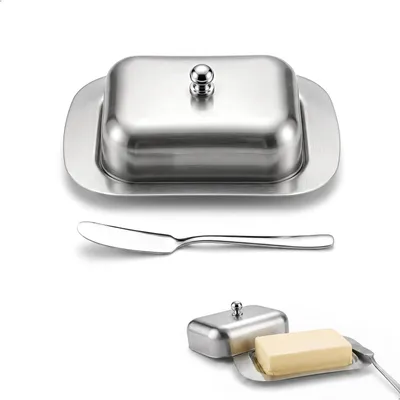 Image de Boîte à beurre avec couvercle et couteau à beurre - Acier inoxydable