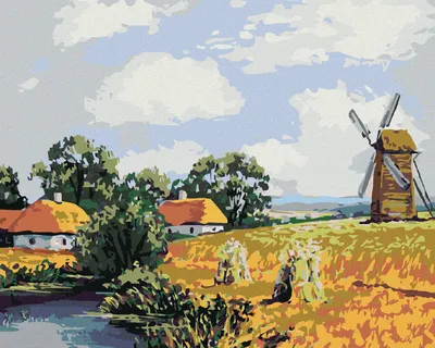 Produktbild von Zuty - Malen nach Zahlen - FELDLANDSCHAFT MIT EINER MÜHLE, 40x50 cm, mit Keilrahmen (bereits gespannt)