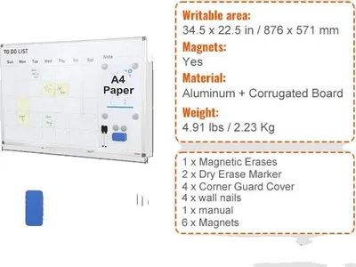 Produktbild von Trockenlöschtafel, doppelseitig, höhenverstellbar, 36x24in magnetisch