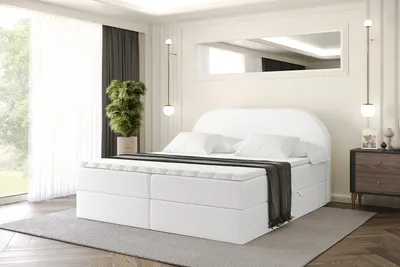 Produktbild von ALTDECOR Boxspringbett mit Matratze und Lattenrost, Topper, Polsterbett mit Bettkasten, Bett mit Stauraum H4-Matratze, Doppelbett, Boxbett  - NOX - 200x200 - Weiß Kunstleder