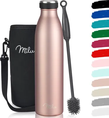 Produktbild von Milu Thermoflasche 750ml Isolierte Edelstahl Trinkflasche Thermoskanne Auslaufsichere Isolierflasche doppelwandig für heiße & kalte Getränke (Rose)
