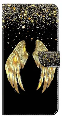 Produktbild von CLM-Tech Handyhülle kompatibel mit Xiaomi Redmi Note 13 Pro 5G Hülle - Tasche aus Kunstleder - Klapphülle mit Ständer und Kartenfächern - Schutzhülle Wallet Case Cover goldene Flügel