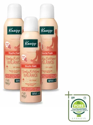 Imagen del producto de 3 unidades de espuma de ducha Kneipp para cuerpo y mente, aroma Iris y Vetiver, 200 ml cada una. Pack grande