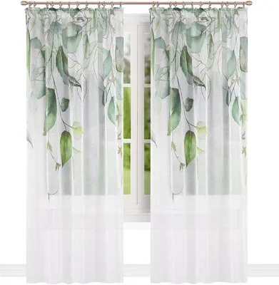 Immagine prodotto di Tende bianche con nastro a balze, 145x250 cm, velate, motivo a foglie