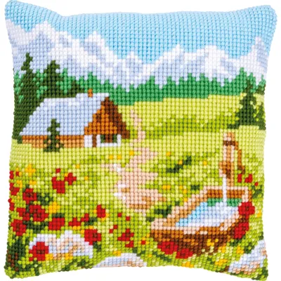 Produktbild von Stickset mit Kissen und Bergwiesenmotiv 40x40cm