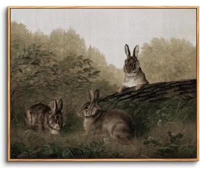 Produktbild von Leinwand Bilder mit Holzrahmen 20x25 cm Kaninchen auf Baumstamm Wanddeko