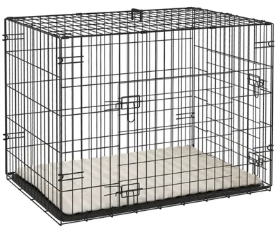 Image de Cage pliable pour chien Cage pour chien à 2 portes, cage de transport avec plateau coulissant Coussin 75 x 48,5 x 53 cm Noir
