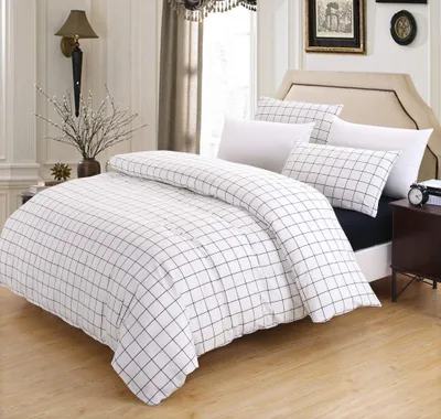 Obrázek produktu pro Ložní povlečení 200x200cm Geometrické bavlněné povlečení na přikrývku Kostkované 3 kusy Černobílý klasický design