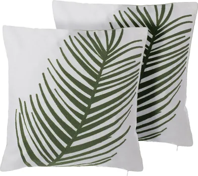 Obrázek produktu pro BELIANI Sada 2 dekorativních polštářů zelená bavlna 45 x 45 cm motiv palmy moderní design obývací pokoj předsíň