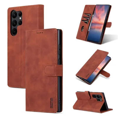 Produktbild von König Design Hülle kompatibel mit Samsung Galaxy S24 Ultra Kunstleder Handyhülle - Handy Case Braun