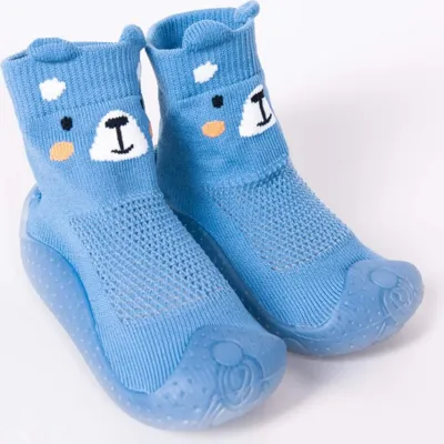 Produktbild von YO Kinder Jungen Babyschuhe Teddybär Weiche Sohle Sockenschuhe Lauflernschuhe Kinderschuhe Atmungsaktiv Anti-Rutsch Bodenschuhe Blau 22