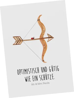 Produktbild von Mr. & Mrs. Panda Postkarte Sternzeichen Schütze - Weiß - Geschenk, Schützenfest, Ansichtskarte, Geburtstag November, Postkarten, Grußkarte, bildkarte, Dezember