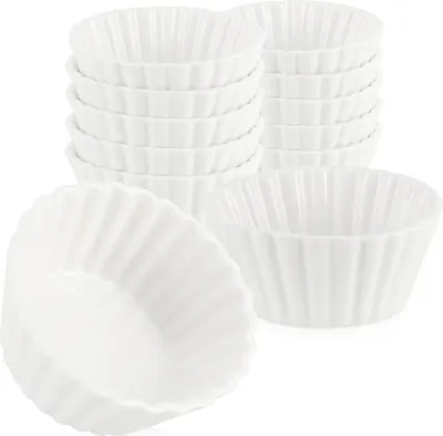Produktbild von com-four® 12-teiliges Servierset - kleine, weiße Servierschälchen - fein gerippte Keramikschälchen für Vor- und Nachspeisen - Amuse-Gueule-Set