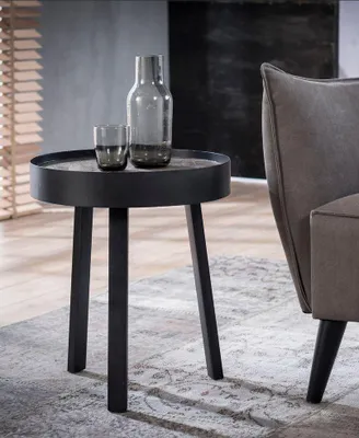Beistelltisch TECA 45 runde Tischplatte Teak greywashed