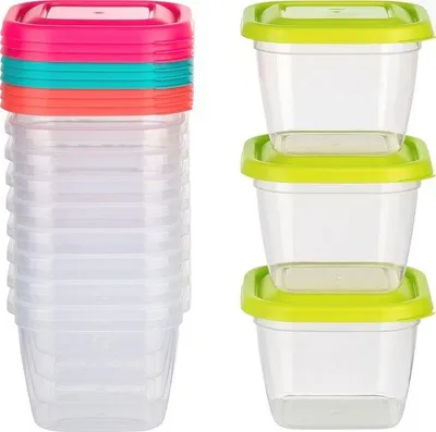 Productafbeelding van Set van 12 gekleurde diepvriesdozen 580ml - Transparante vershouddozen voor voedsel