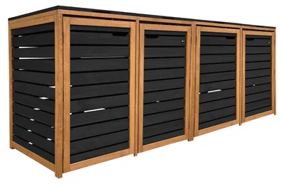 Produktbild von AXI Lex Mülltonnenbox Holz Schwarz/Braun | Mülltonnenverkleidung mit Deckel für 4 Tonnen - 240 - 960L | Müllbox / Aufbewahrungsbox für Mülltonnen