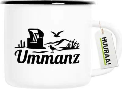 Produktbild von Huuraa Emaille Tasse Ummanz Strandmotiv 300ml Vintage Campingbecher Geschenkidee