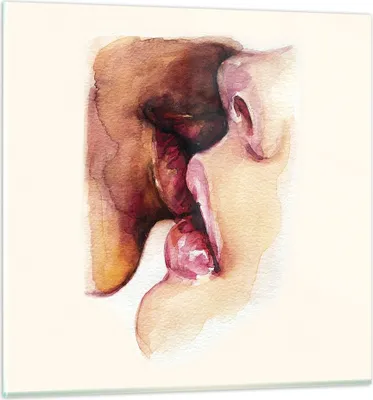 Produktbild von Bilder auf glas - Einteilig - Kuss Mund Paar - 60x60cm - Glasbilder - Wandbilder - Bilder - zum Aufhängen bereit - Wanddekoration aus Glas - Glas Bilder - Wandbild auf Glas - GAC60x60-5051