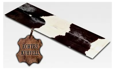 Produktbild von Kuhfell Teppich klein, Läufer für Wohnzimmer, Flur und Eingangsbereich, Rinderfell für kleinere Flächen (schwarz-weiß, 120 x 40 cm)