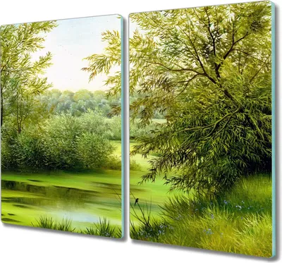 Produktbild von Coloray Schneidebrett Herdabdeckplatte 2x30x52 cm Kochplattenabdeckung Hackbrett Küchenbrett - Bäume Fluss Natur