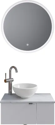 Produktbild von Pelipal Serie 6915 SET-044-166 Block bestehend aus: Keramik-Aufsatzbecken, Waschtischplatte, Waschtischunterschrank, LED Spiegel
