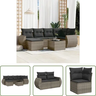 Produktbild von The Living Store 7-tlg. Garten-Sofagarnitur mit Kissen Grau Poly Rattan