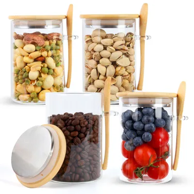 Image de Boîtes de rangement avec couvercles en bambou - Lot de 4, hermétiques