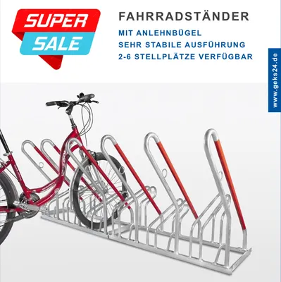 Produktbild von GEWA Fahrradständer Anlehnparker Anlehnbügel Bügel SAN DIEGO 2 3 4 5 6 Fahrräder für 5 Fahrräder