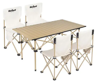 Image de Ensemble de camping Rebel RBA-5600 - table pliante + 4 chaises, beige