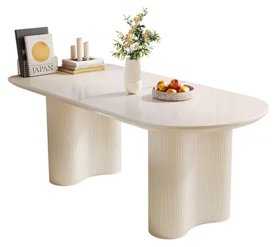Image de Table de salle à manger blanche, 160 cm, pour 4 à 6 personnes, design minimaliste, pieds en colonne