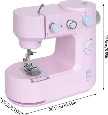 Image de Mini-machine à coudre FHSM-398 - Machine à coudre électrique portable - Double couture - 5 types de points - Éclairage LED - Pédale avec prise UE - Rose