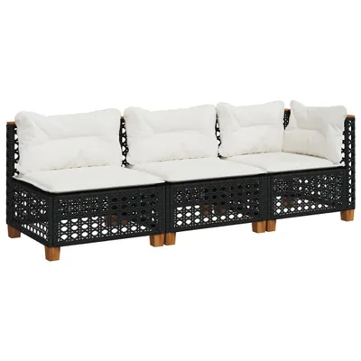 Produktbild von Gartensofa mit Kissen 3-Sitzer Schwarz Poly Rattan