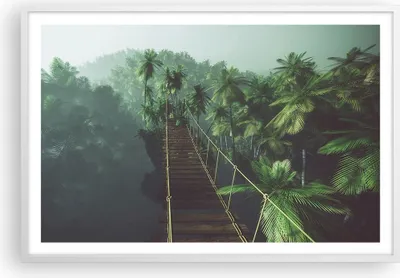 Produktbild von Gerahmtes Poster - Weißer Rahmen - Dschungel Palme Brücke - 91,5x61 cm - Wand Bild - Wanddeko - Wandbilder - Kunstposter - Wandposter - Bilderrahmen - Bilder - Kunstdruck - Wandbild - P2WAA91x61-3674