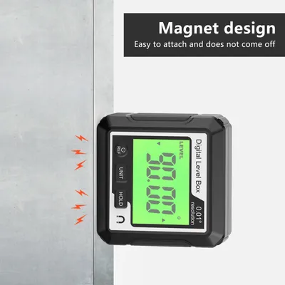 Obrázek produktu pro Digitální úhloměr s magnetickou základnou a podsvíceným LCD displejem, pravítkem, 4stupňovým úhlovým boxem pro práci se dřevem, opravy automobilů