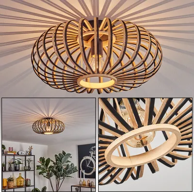 Produktbild von Aidone moderne Deckenlampe aus Metall/Bambus in Schwarz/Naturfarben