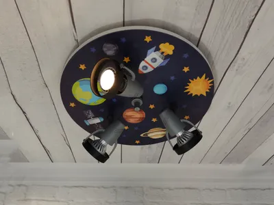 Produktbild von LED Deckenlampe Weltall Motiv für Kinderzimmer & Jungenzimmer, schwenkbar Ø 35cm