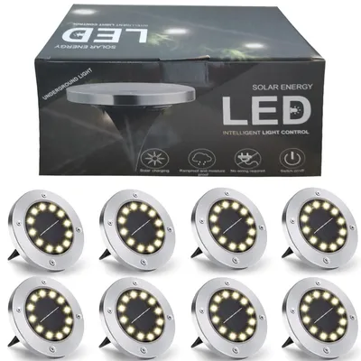 Produktbild von Solar Bodenleuchte(8 Stück,mit 12 LEDs),LED Solarlampe,Wasserdichte Bodeneinbaustrahler,Bodenlampe,Solarleuchte mit viele Leds,Solar AußenGartenleuchten Deko für Rasen,Gehweg,Pool,Terrassen