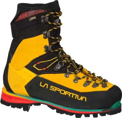 Gelbe und schwarze Bergschuhe für Herren von La Sportiva; Modell Nepal Evo Gtx; mit Schnürung und griffiger Sohle.