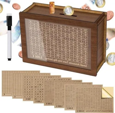 Image de Tirelire avec autocollants, tirelire réutilisable avec compteur pour 5000 €, objectif d'épargne pour enfants et adultes (500-10000 €).