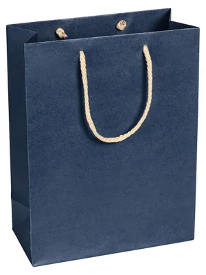 Produktbild von Papiertragetaschen, Dunkelblau, 22 x 29 x 10 cm, Baumwollkordel - 12er Pack