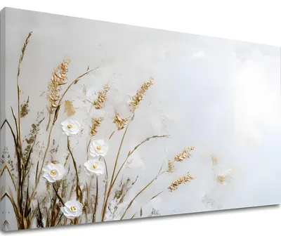 Obrázek produktu pro Tichá louka – obraz na plátně do obýváku 150x100 cm, ručně dotažený, zlaté plátky | Papilora
