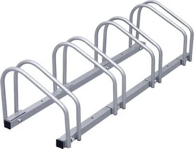 Immagine prodotto di Cavalletto per biciclette Clanmacy per 4 biciclette, 101x32x26cm, in acciaio zincato, cavalletto per biciclette, installabile a pavimento/parete, per pneumatici di larghezza 3,5 - 5,5 cm, argento
