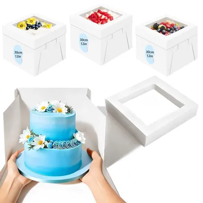 Productafbeelding van Taartvervoerkist met kijkvenster - set van 3 - Taartdoos - 30 x 30 x 30 cm
