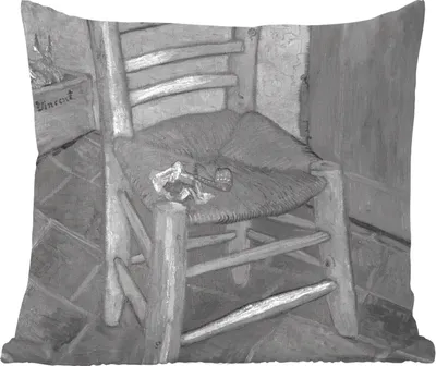 Produktbild von MuchoWow® Zierkissen Sofakissen Wohnzimmer Dekokissen 50x50 cm Van Goghs Stuhl - Vincent van Gogh - Schwarz - Weiß - Komfort - Sofakissen