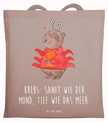 Produktbild von Mr. & Mrs. Panda Shopping Tasche Krebs Astrologie - Braun Pastell - Geschenk, Stoffbeutel, Einkaufstasche, Tierkreiszeichen, Geburtstagsgeschenk, Laptoptasche