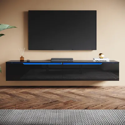 Immagine prodotto di Mobile TV SONNI Nero lucido 180 x 35 x 30 Dotato di striscia luminosa RGB e vano portaoggetti Montaggio a parete possibile